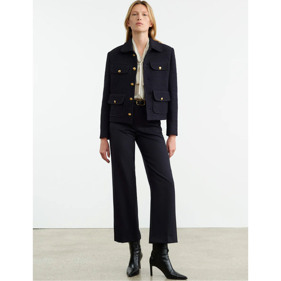 NEW! Nili Lotan 8 Wide Leg High Rise Wool $650 Enya Dress Pants Crop Black - Picture 4 of 10